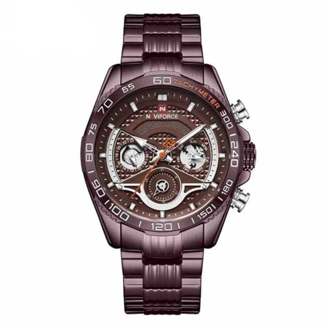 NAVIFORCE NF9185 Stainless Steel Chronograph Men's Watch – Dial Color: Rose, Strap Color: Rose – View 1