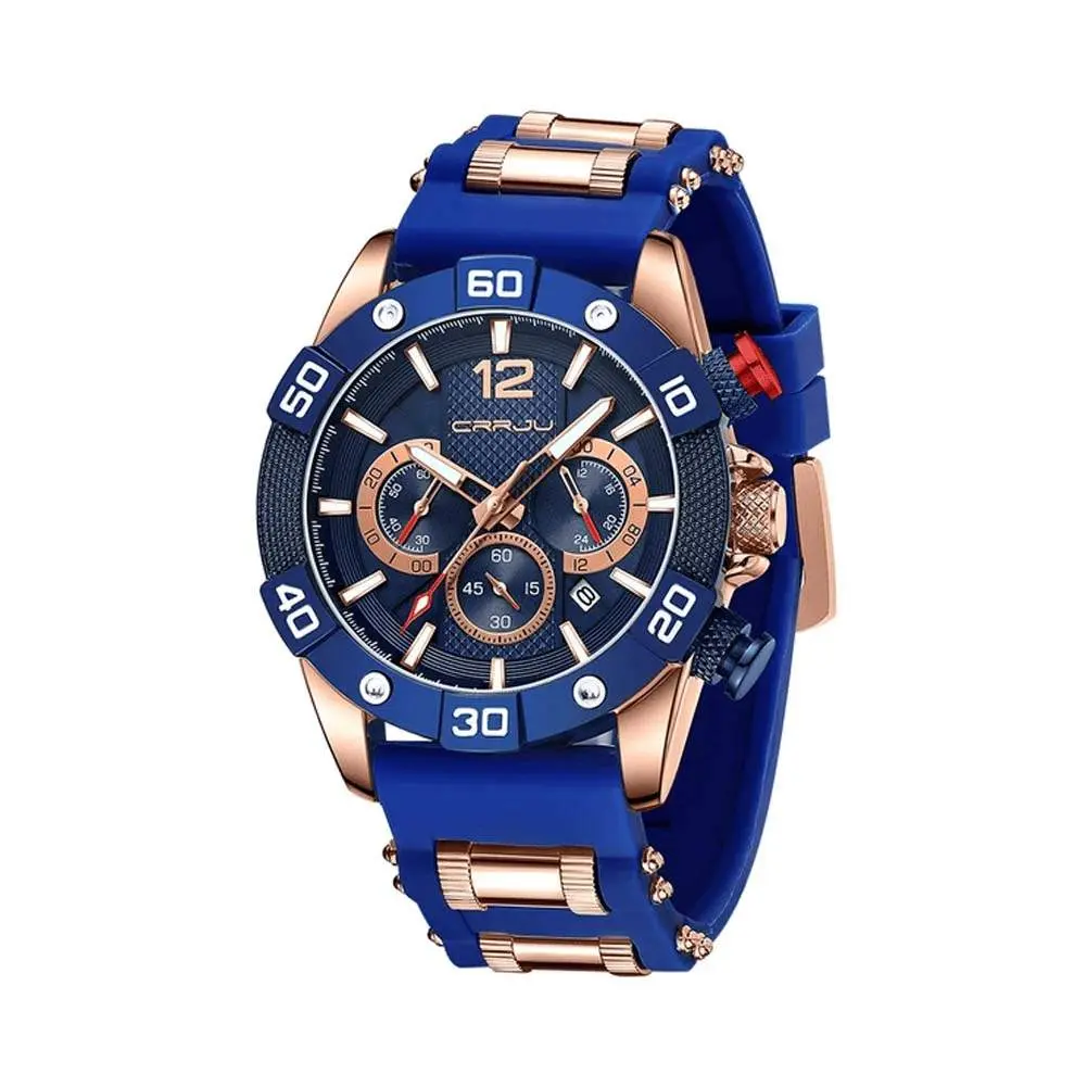 CRRJU 2292 Ultimate Comfort Silicone Strap Timeless Elegance Quartz Sport Men's Watch – Dial Color: Blue, Strap Color: Rose Gold – View 1