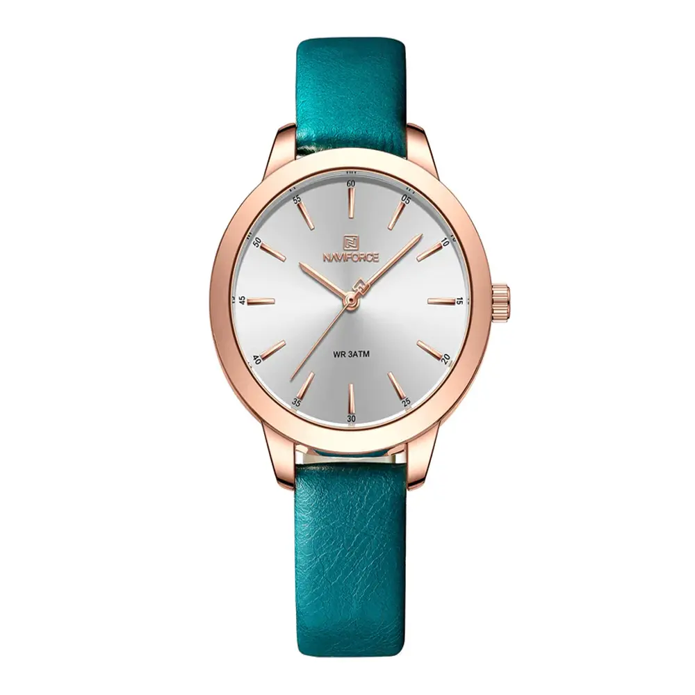 NAVIFORCE NF5024 PU Leather Analog Watch For Women – Dial Color: White, Strap Color: Blue – View 1