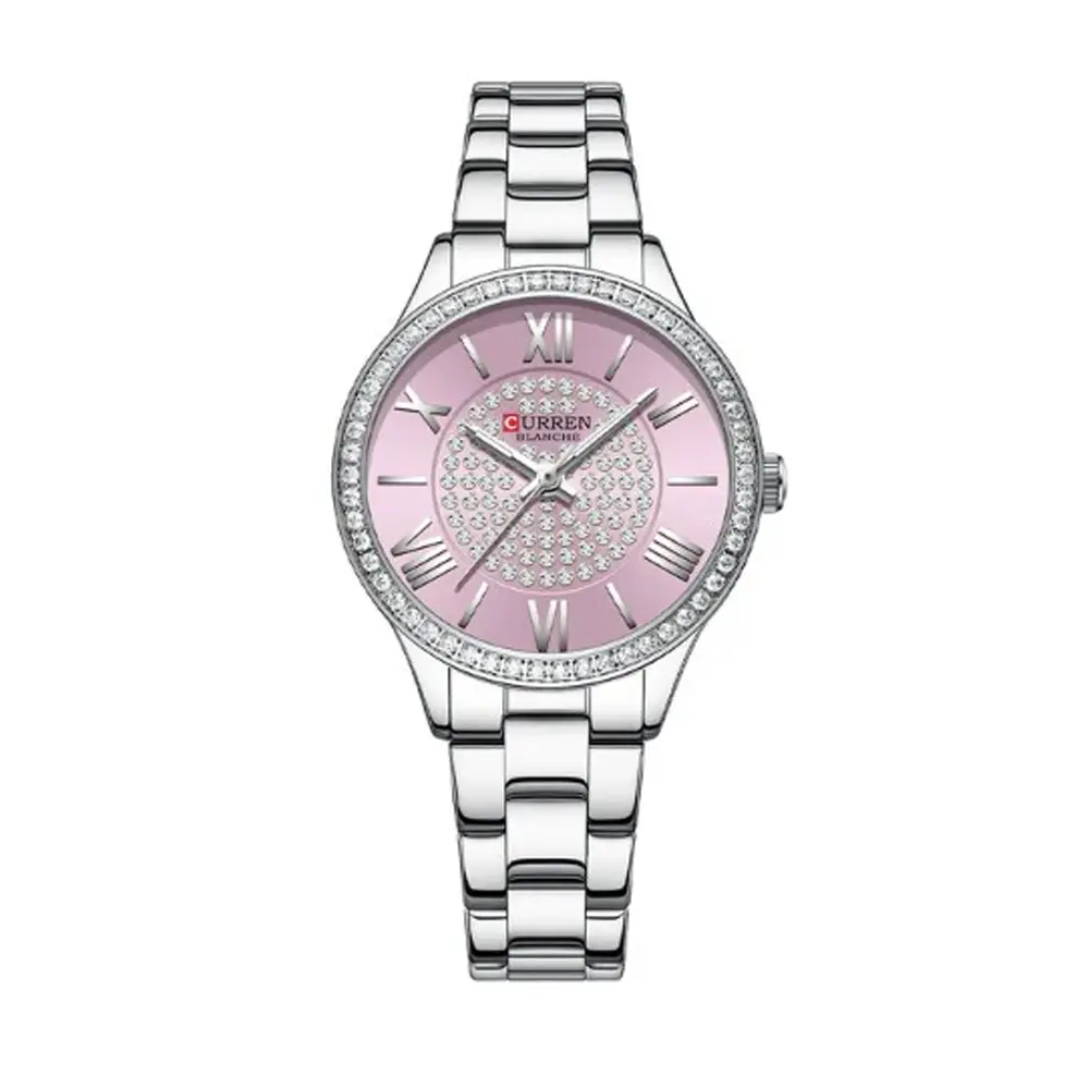 Curren CUR218 Women's Blanche Rhinestone Waterproof Watch – Dial Color: Pink, Strap Color: Silver – View 1