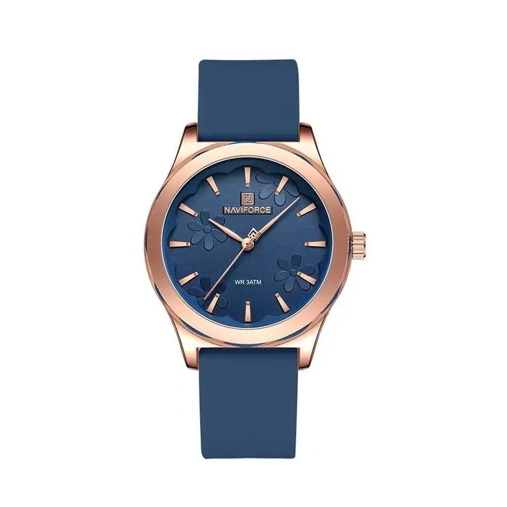 Naviforce NF5051 Comfortable Silicone Quartz Casual Fashion Women's Watch – Dial Color: Blue, Strap Color: Blue – View 1