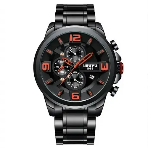 Nibosi 2336 Luxury Stainless Steel Strap Casual Men's Watch – Dial Color: Black, Strap Color: Black – View 1