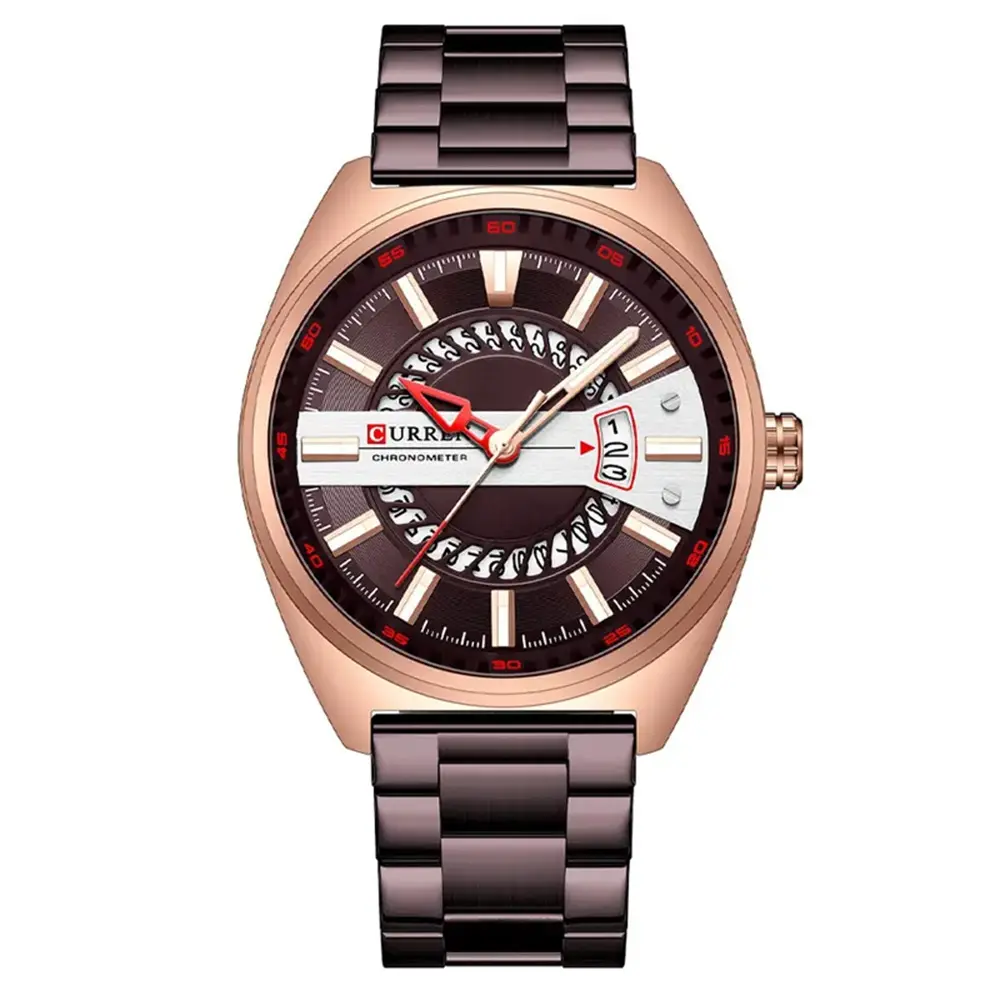 Curren 8403 High-Quality Stainless Steel Fashionable Men's Watch – Dial Color: Brown, Strap Color:  Brown  – View 1