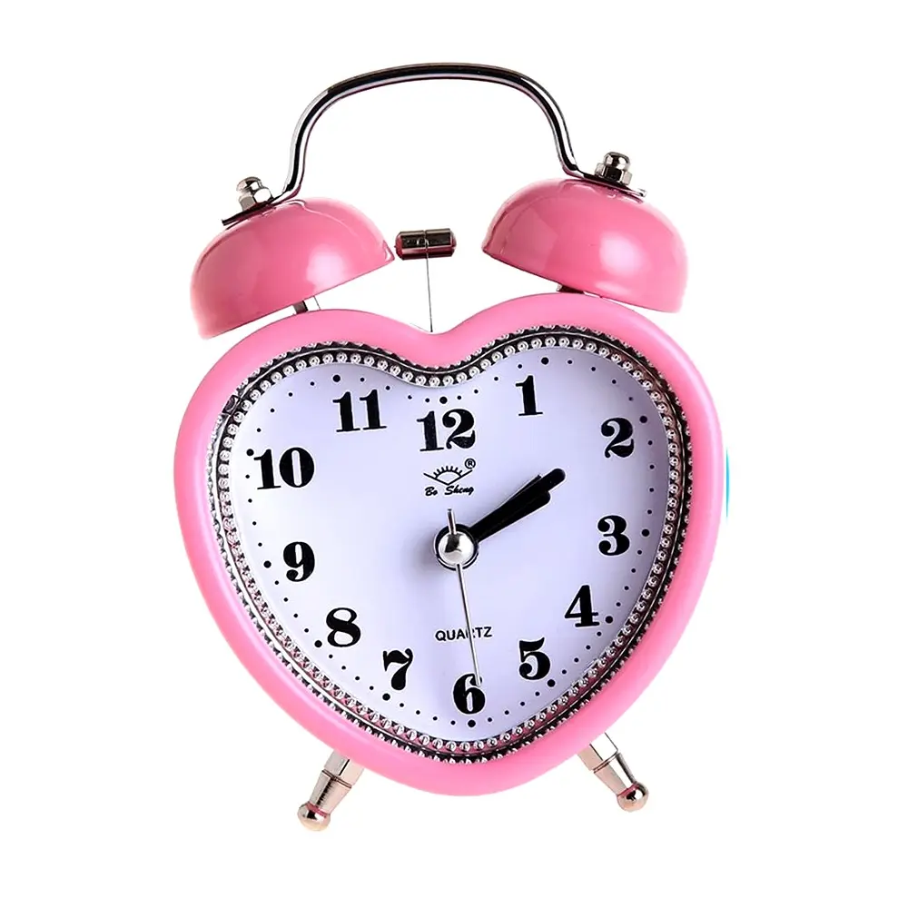 Love Retro Twin Bell Alarm Table Clock Multi Color – Color: Pink – View 1