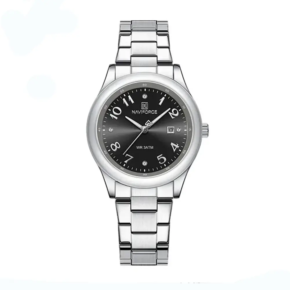 NAVIFORCE NF5059 Japanese Quartz Movement Women’s Elegant Watch – Dial Color: Black, Strap Color: Silver – View 1