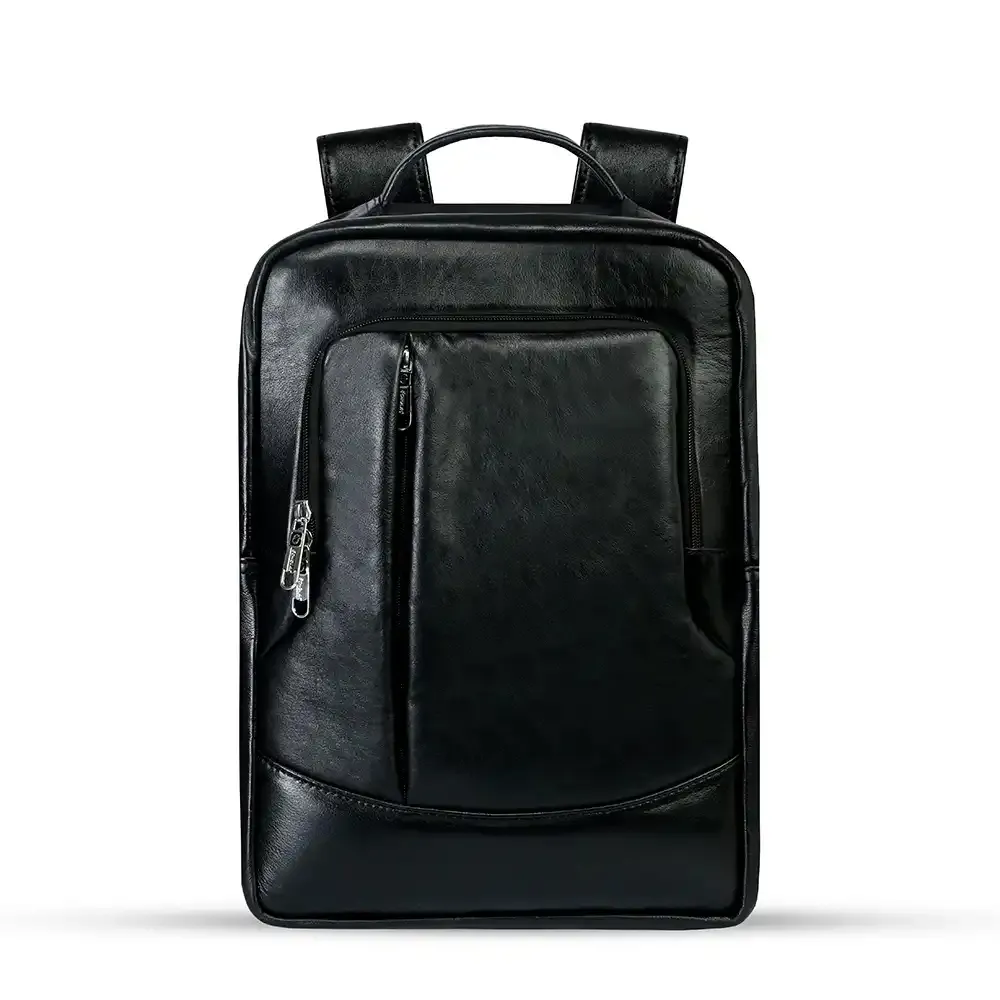 100% Genuine Cow Leather Unique & Stylish Big Size Leather Backpack – Color: Black – View 1