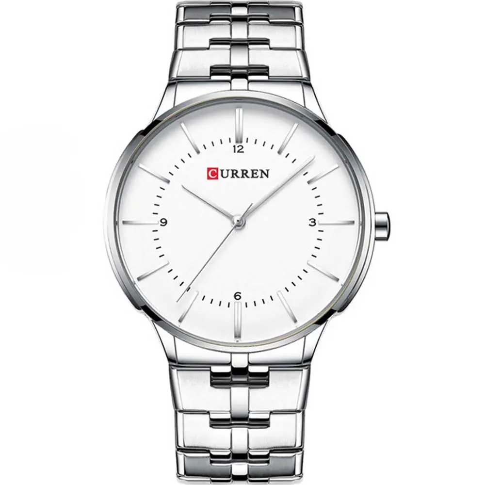 Curren 8321 High Quality Stainless Steel Waterproof Analog Men's Watch – Dial Color: White, Strap Color: Silver – View 1
