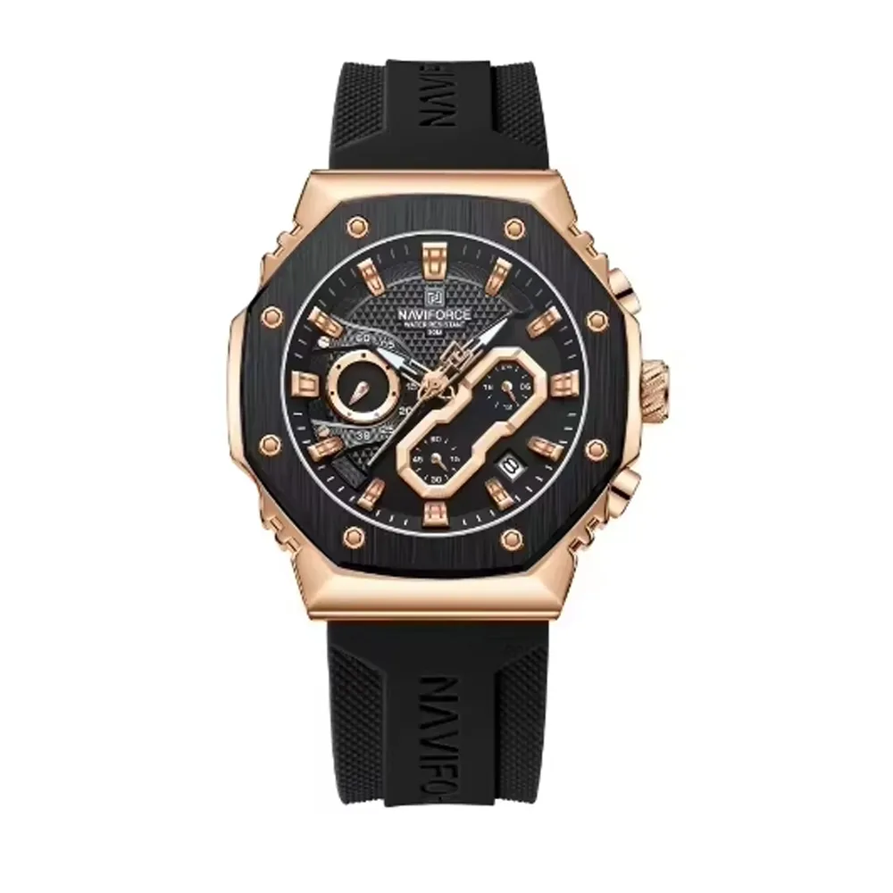 Naviforce 8035 Luxury Military Sports Quartz Analog Men's Watch – Dial Color: Brown, Strap Color: Black – View 1