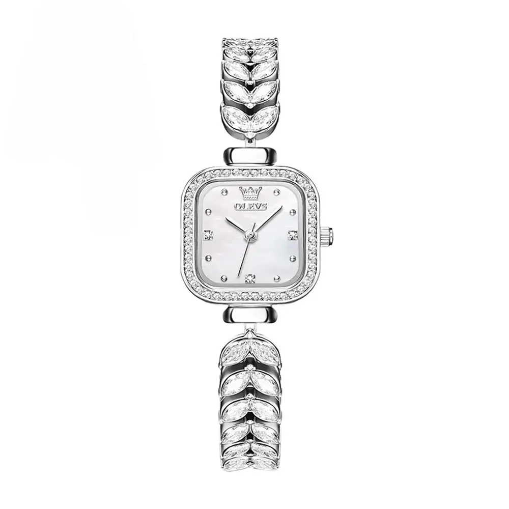 Olevs 9987 New Quartz Daimond Mermaid Stainless Steel Wrist-Watche – Dial Color: White, Strap Color: Silver – View 1