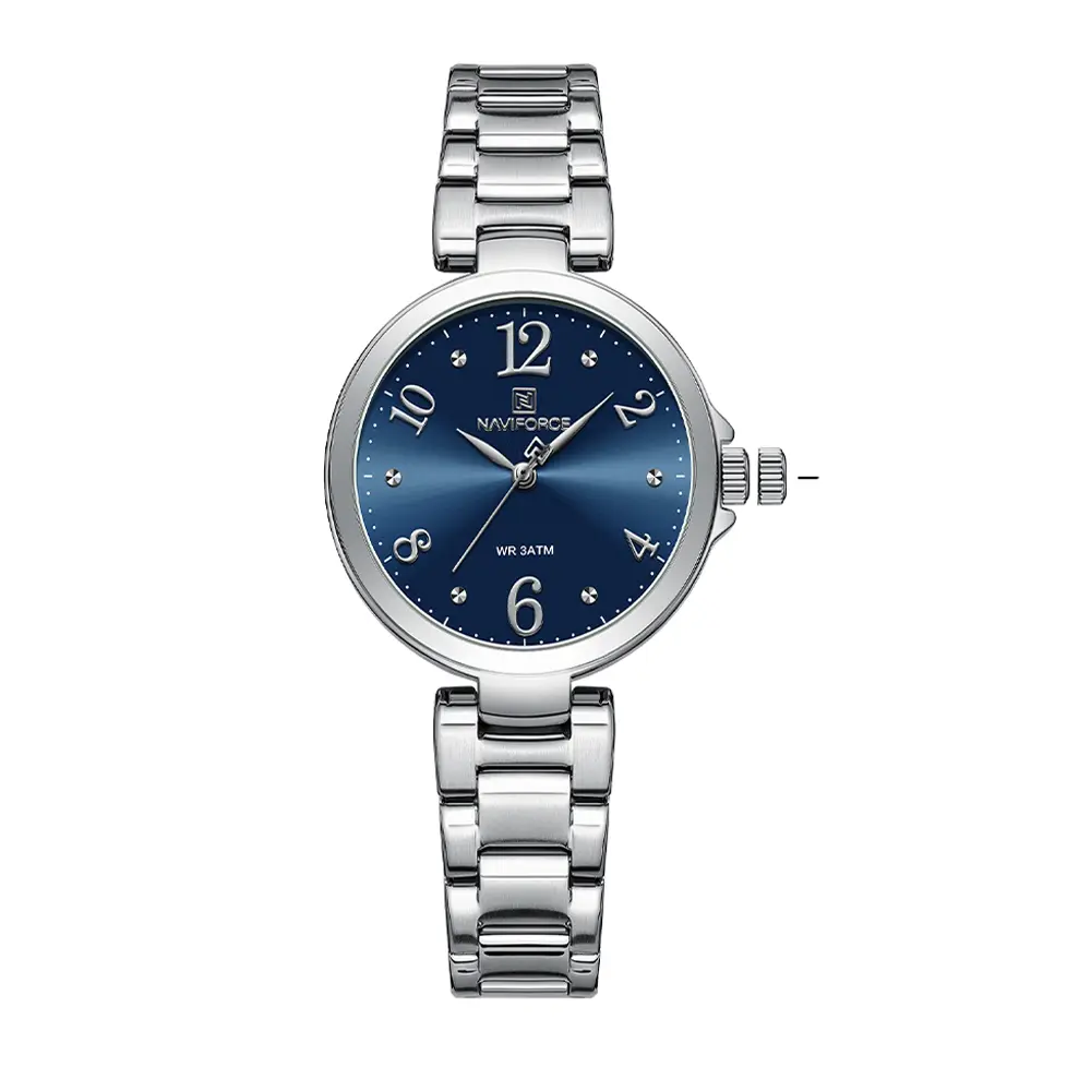 NAVIFORCE NF5031 Fashion Luxury Stainless Steel Women Watch – Dial Color: Blue, Strap Color: Silver – View 1