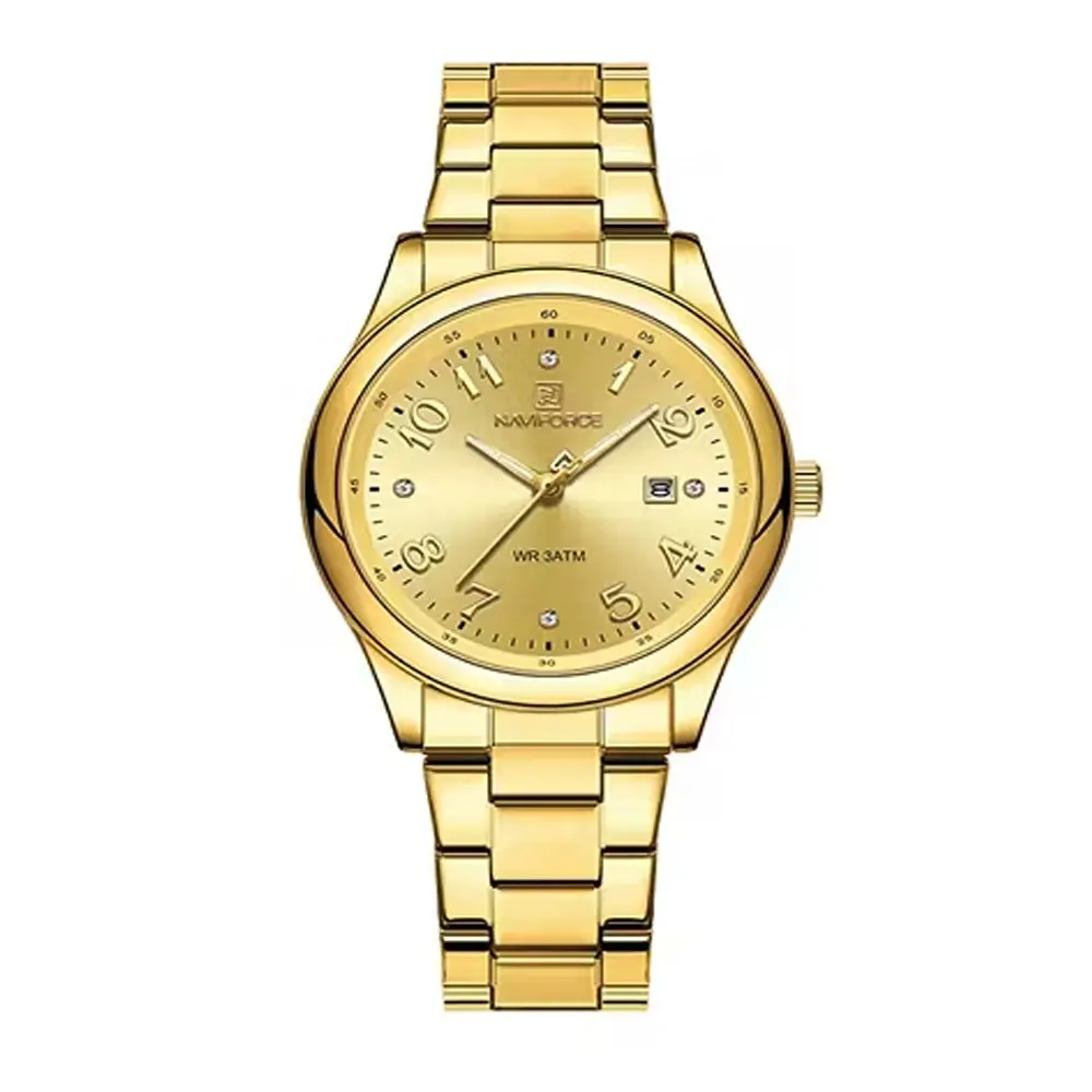 NAVIFORCE NF5059 Japanese Quartz Movement Women’s Elegant Watch – Dial Color: Gold, Strap Color: Gold  – View 1