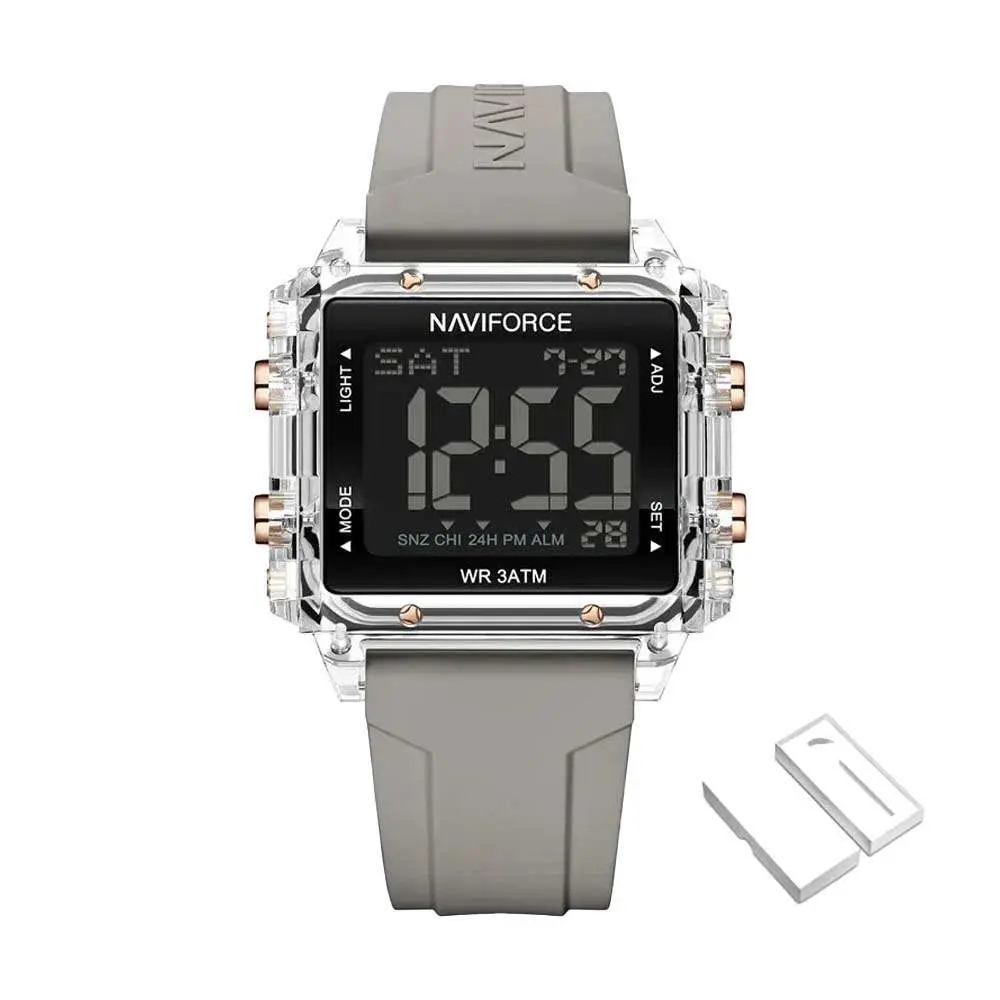 Naviforce NF7101 Silicone Strap Transparent Digital Fashion Female Wristwatch – Dial Color: Black, Strap Color: Grey – View 1