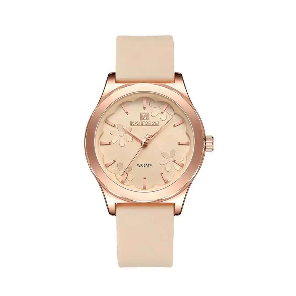 Naviforce NF5051 Comfortable Silicone Quartz Casual Fashion Women's Watch – Dial Color: Beige, Strap Color: Beige – View 1