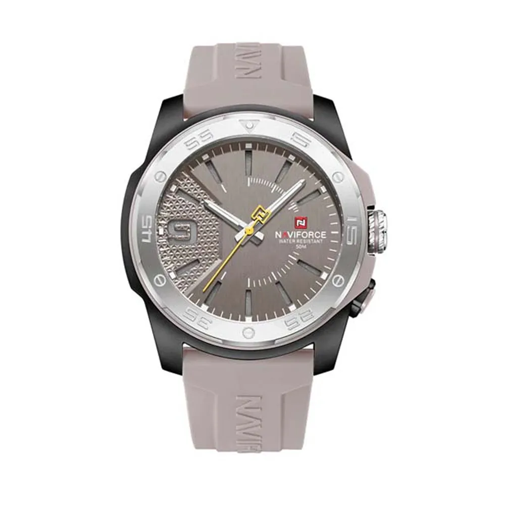 Naviforce 7112T Waterproof Comfortable Silicone Strap Quartz Sports Men Watch – Dial Color: Grey, Strap Color: Grey – View 1