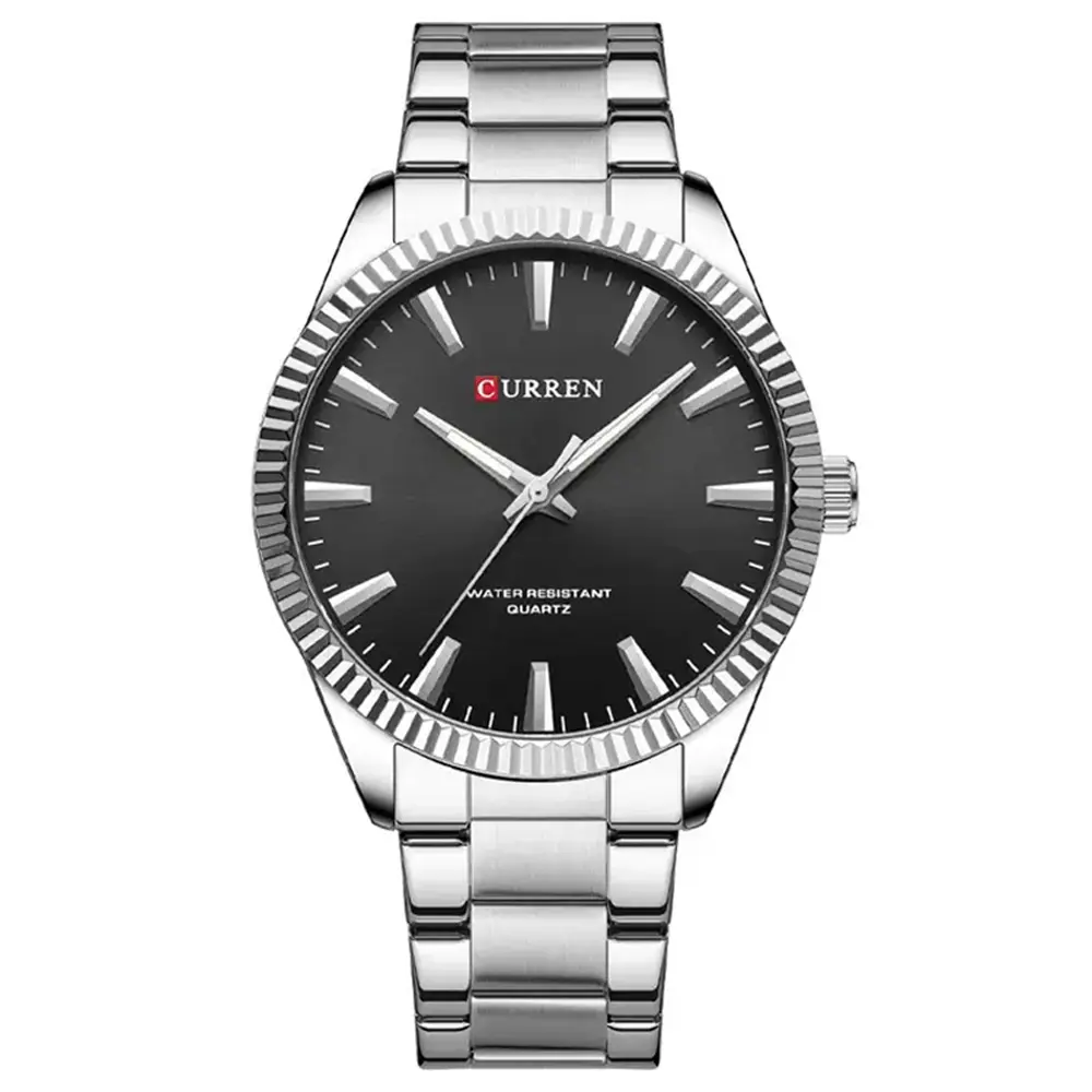 Curren 8425 Luxury Stainless Steel Waterproof Men's Watch – Dial Color: Black, Strap Color: Silver – View 1