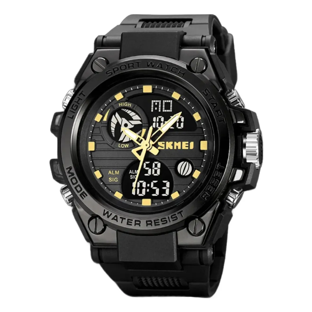 SKMEI 2031 Sport Chronograph Waterproof Men's Watch  – Dial Color: Gold, Strap Color: Black – View 1