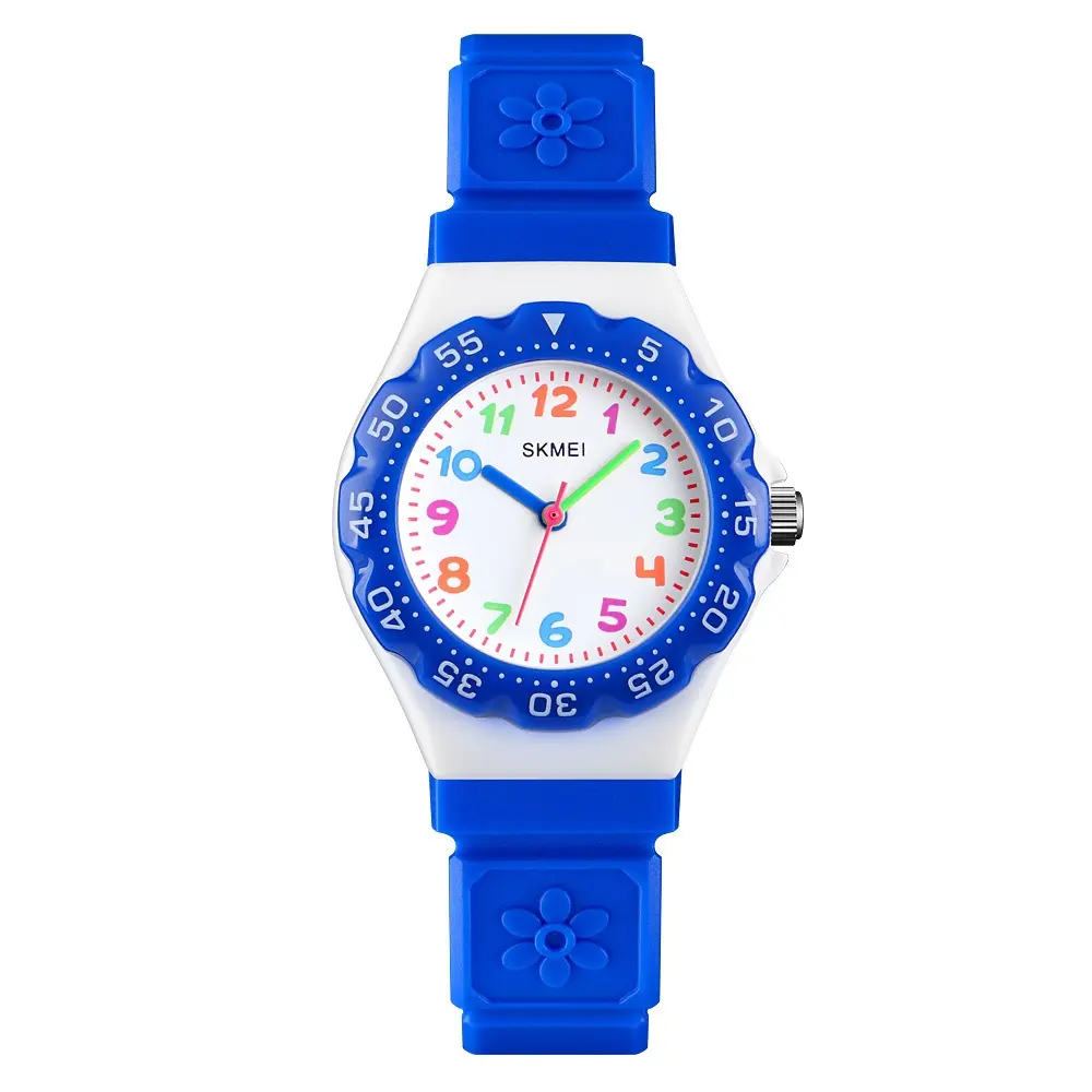 SKMEI 1483 Analog Style Silicone Strap Kid's Watch – Dial Color: White, Strap Color: Blue – View 1