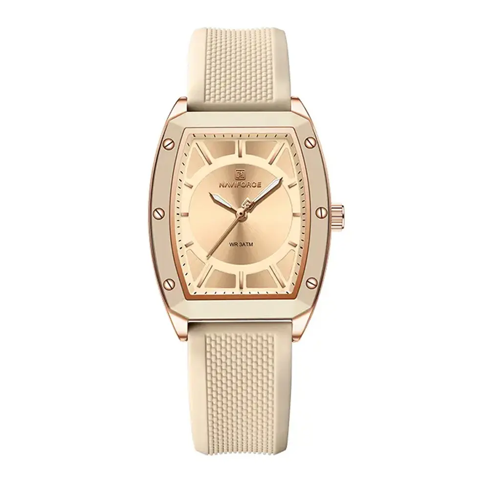 NAVIFORCE NF5049 Movement Fashion Barrel-Shaped Women’s Watch – Dial Color: White, Strap Color: White – View 1