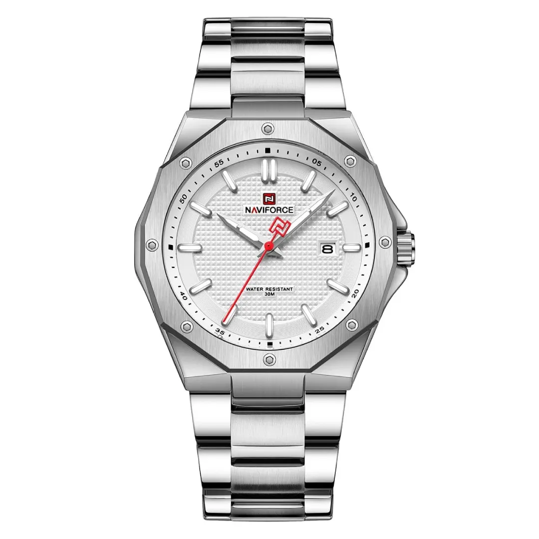 NAVIFORCE NF9200S Stainless Steel Analog Men's Watch – Dial Color: White, Strap Color: Silver – View 1