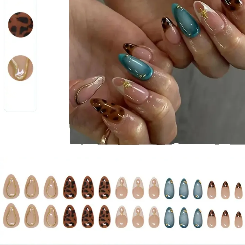 24Pcs Long Fasshion Leopard Irregularity Crystal Artificial Nails – View 1
