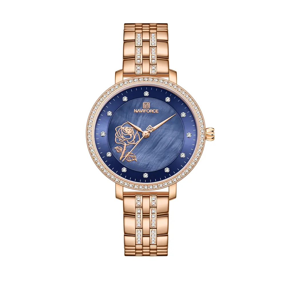 Naviforce NF5017 Quartz Stainless Steel Women’s Watch – Dial Color: Blue, Strap Color:  Brown  – View 1