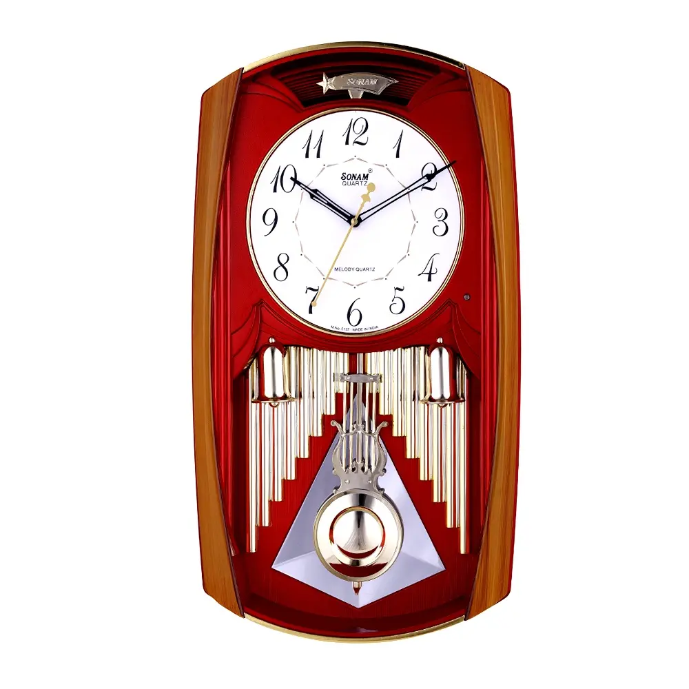 Sonam 5137 SST Pendulum Musical Wall Clock Various Color Range – Color: Red – View 1