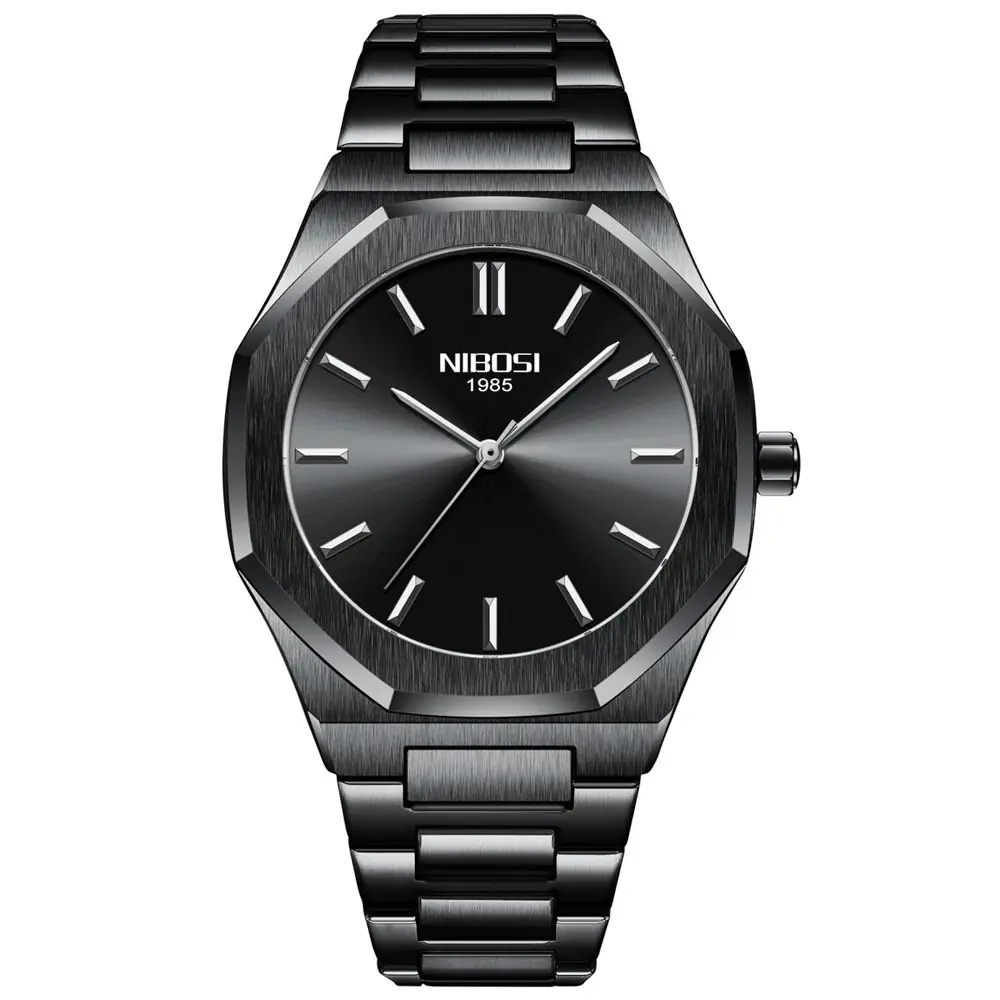 Nibosi 2520 Polygon Waterproof & Stainless Steel Strap Men's Watch – Dial Color: Blue, Strap Color: Silver – View 1