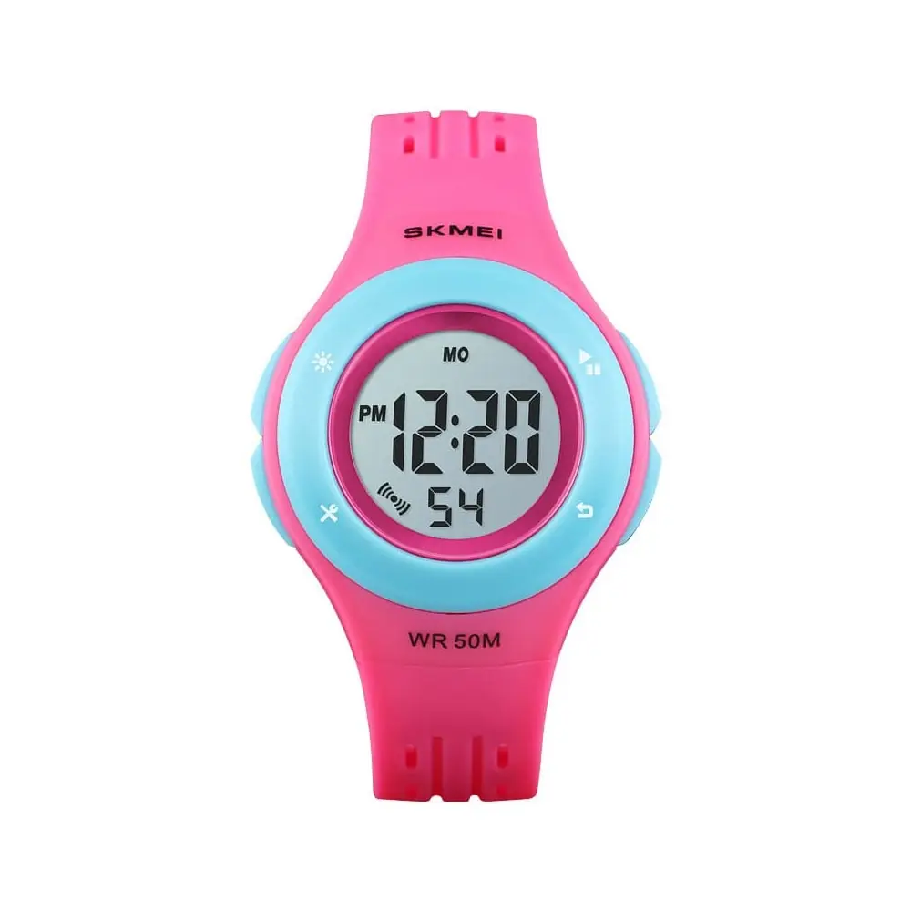 SKMEI 1455 Digital Waterproof Luminous Sporty Kid's Watch – Dial Color: Black, Strap Color: Pink – View 1