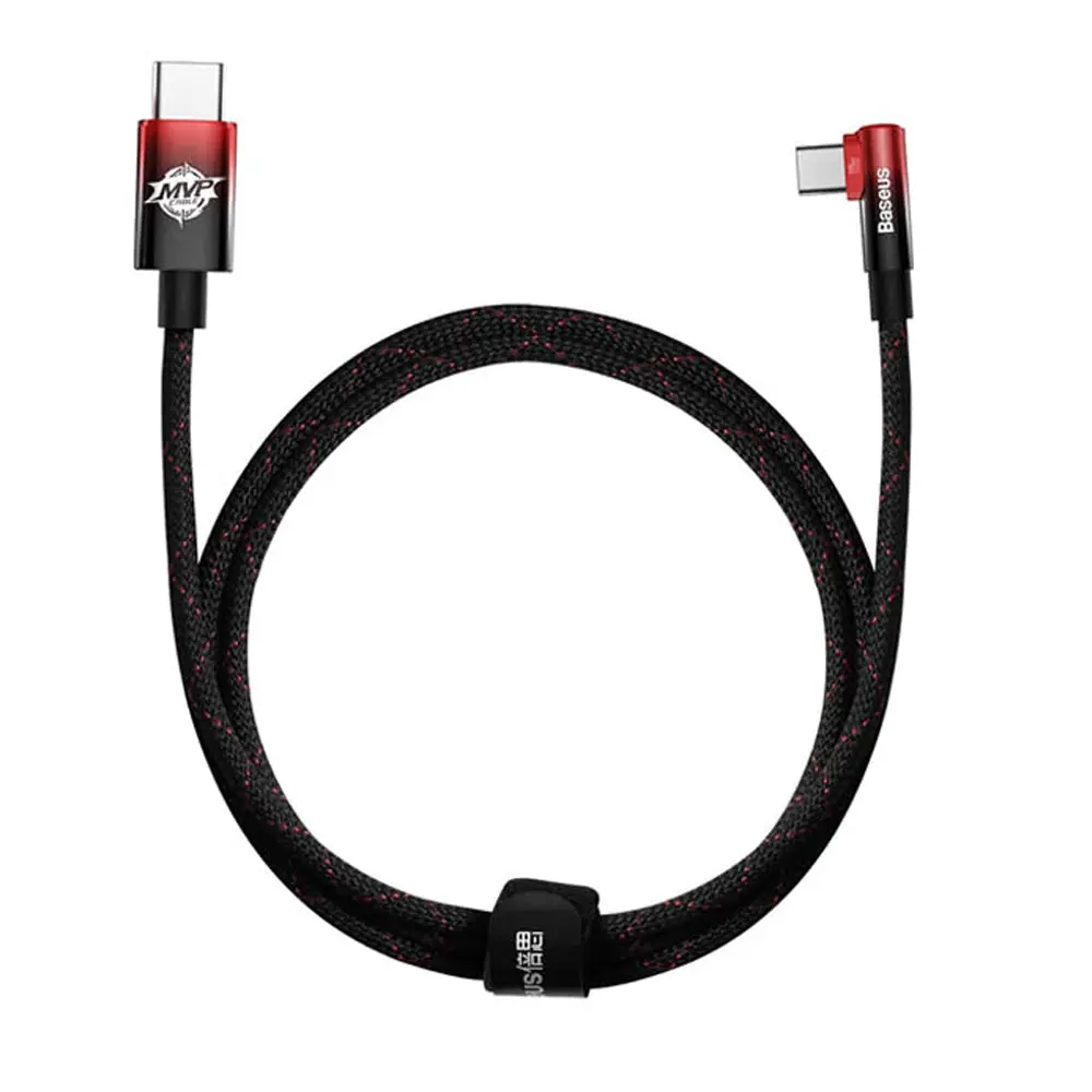Baseus 100W Type-C to Type-C 1m Nylon Braided Elbow Charging Cable – Color: Red – View 1