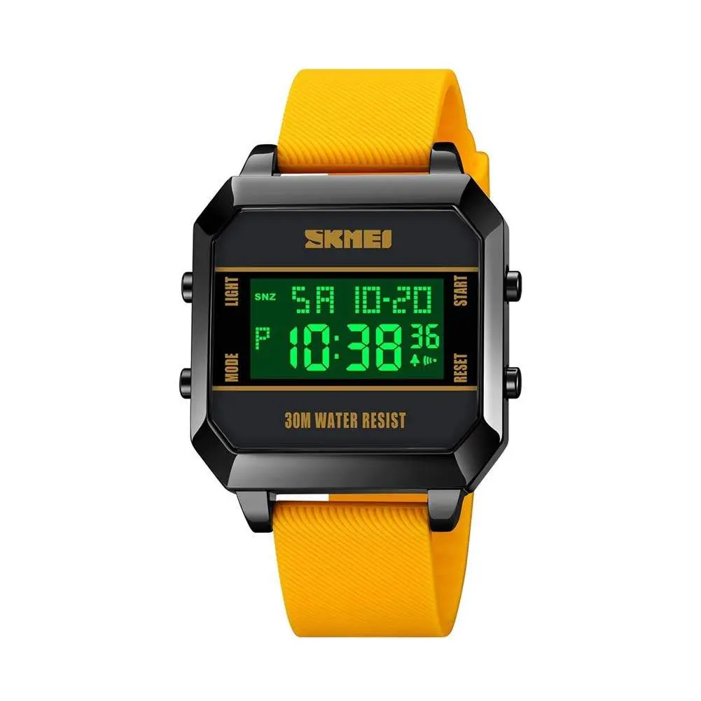 SKMEI 1848 Cyberpunk Analog Display PU Leather Fashion and Sporty Men's Watch – Dial Color: Black, Strap Color: Yellow – View 1
