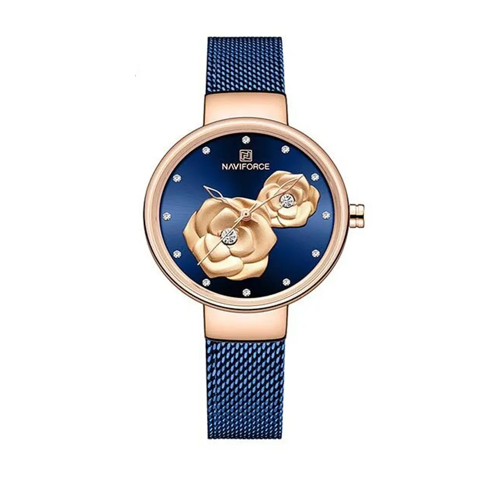 NAVIFORCE NF5013 Mesh Stainless Steel Analog Watch For Women – Dial Color: Blue, Strap Color: Blue – View 1