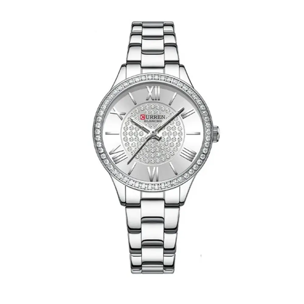 Curren CUR218 Women's Blanche Rhinestone Waterproof Watch – Dial Color: Silver, Strap Color: Silver – View 1