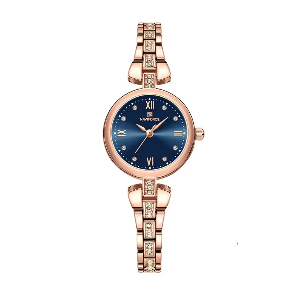 NAVIFORCE NF5034 Simple Luxury Zinc Alloy Bracelet Women Casual Watch – Dial Color: Blue, Strap Color:  Brown  – View 1