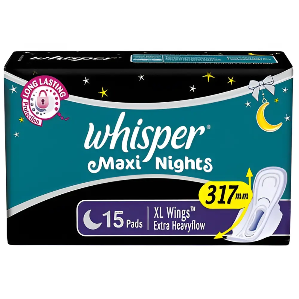Whisper Maxi  Nights XL Wings Heavy‑Flow Sanitary Pads – Pack Of: 15 pcs – View 1