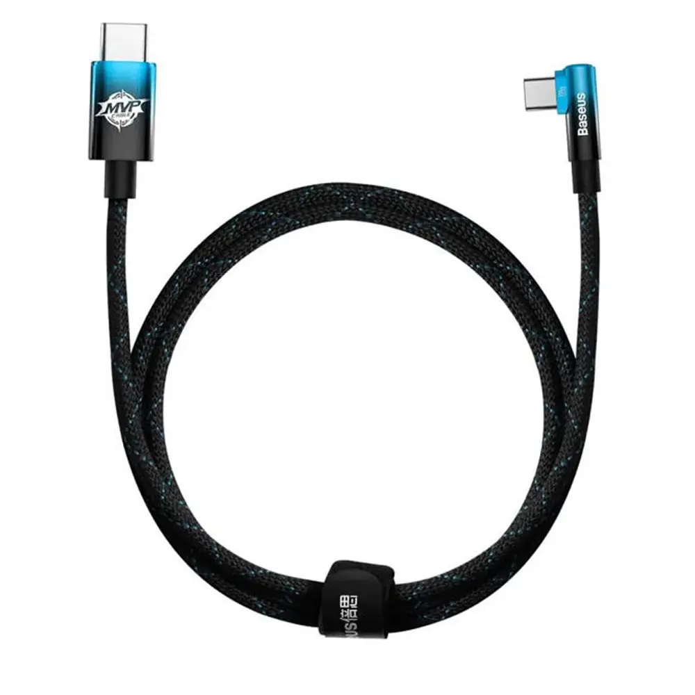 Baseus 100W Type-C to Type-C 1m Nylon Braided Elbow Charging Cable – Color: Blue – View 1