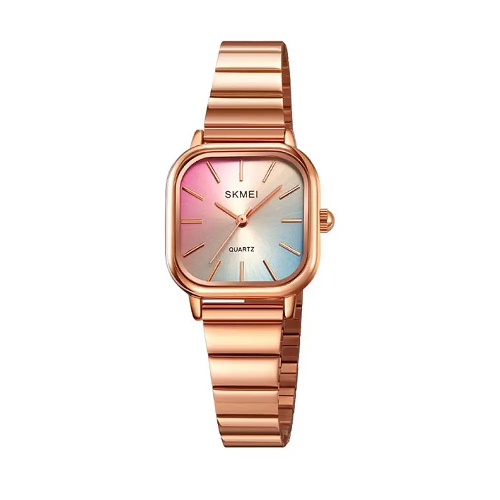 SKMEI 2190 Stainless Steel Strap Rainbow dial women wristwatch – Dial Color: Brown, Strap Color:  Brown  – View 1