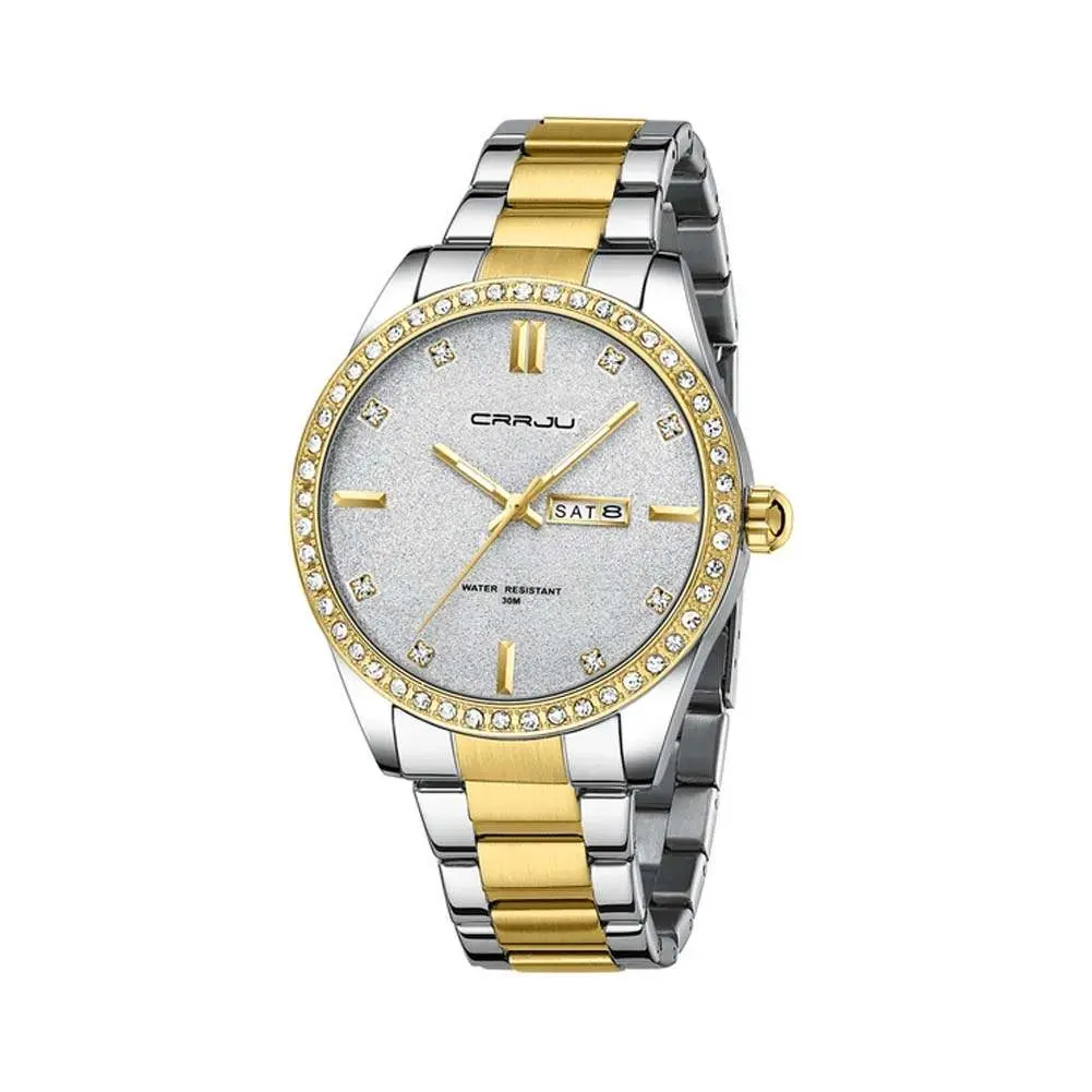 CRRJU 5008 Stainless Steel Quartz Function Classic Fashion Men's Watch – Dial Color: Silver, Strap Color: Gold  – View 1