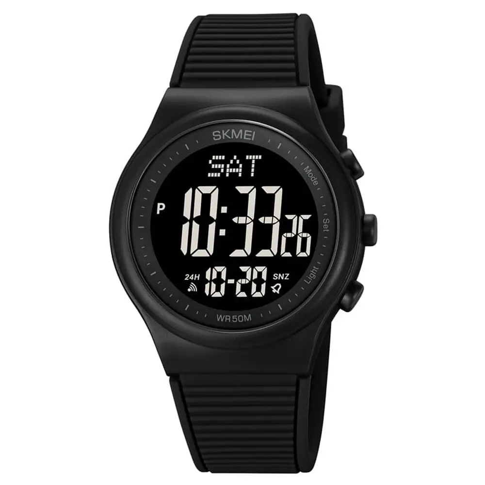 SKMEI 1980 Silicone Strap Digital Sporty Men's Watch – Dial Color: Black, Strap Color: Black – View 1