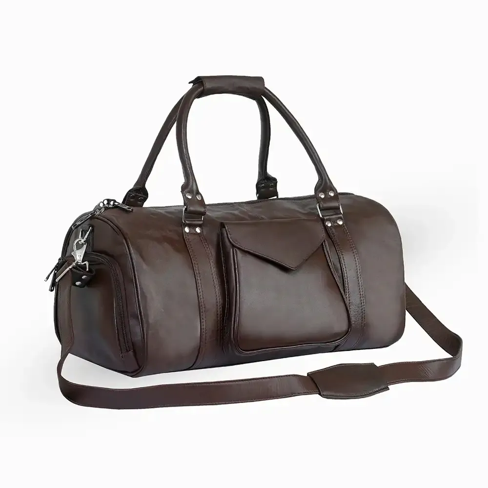 High Quality Travel/Gym Bag with Shoe Compartment – Color: Brown – View 1