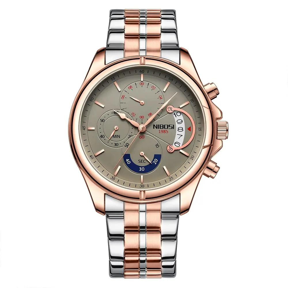 Nibosi 2522 High Quality Stainless Steel Analog Men's Watch  – Dial Color: Brown, Strap Color:  Brown  – View 1
