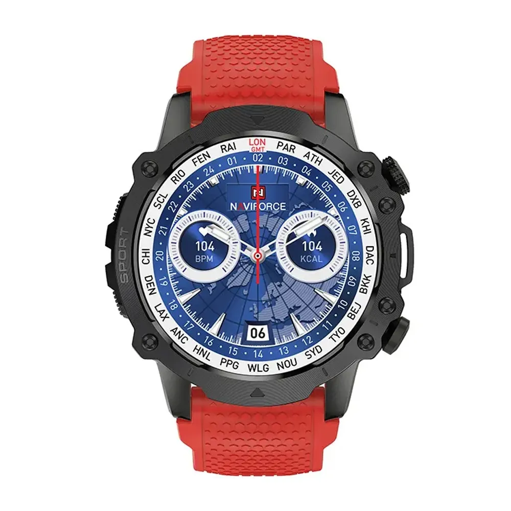 NAVIFORCE NT10 Bluetooth Calling High-Performance Smart Watch – Dial Color: Black, Strap Color: Red – View 1