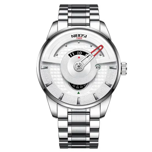Nibosi 2509 High Quality Stainless Steel Fashion Men's Watch – Dial Color: Silver, Strap Color: Silver – View 1