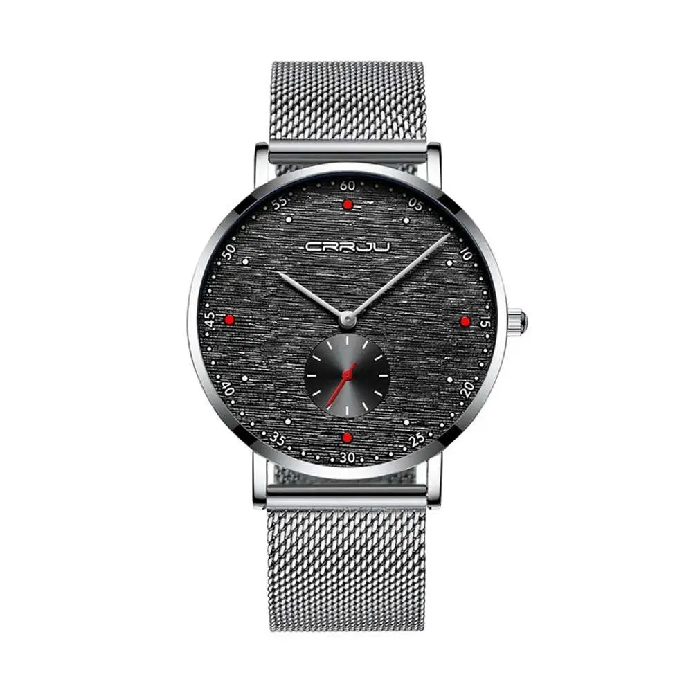 CRRJU 2163 Minimalist Stainless Steel Multifunctional Analog Quartz Men's Watch – Dial Color: Black, Strap Color: Silver – View 1