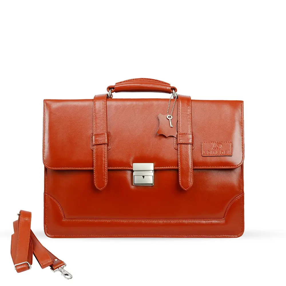 Mens Messenger Bag 15.6 Inch Waterproof Leather Office Work Bag – Color: Orange – View 1