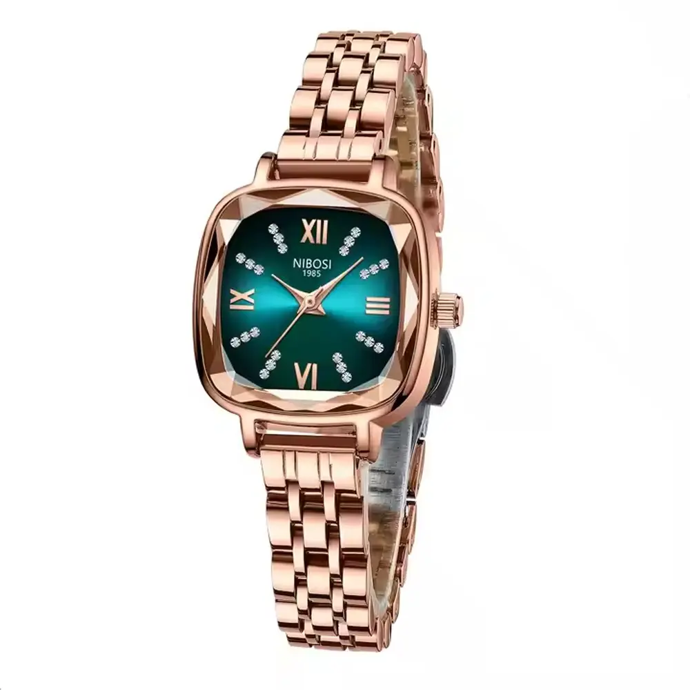 Nibosi 2535 Luxury Stainless Steel Analog Women's Watch – Dial Color: Rose, Strap Color: Gold  – View 1
