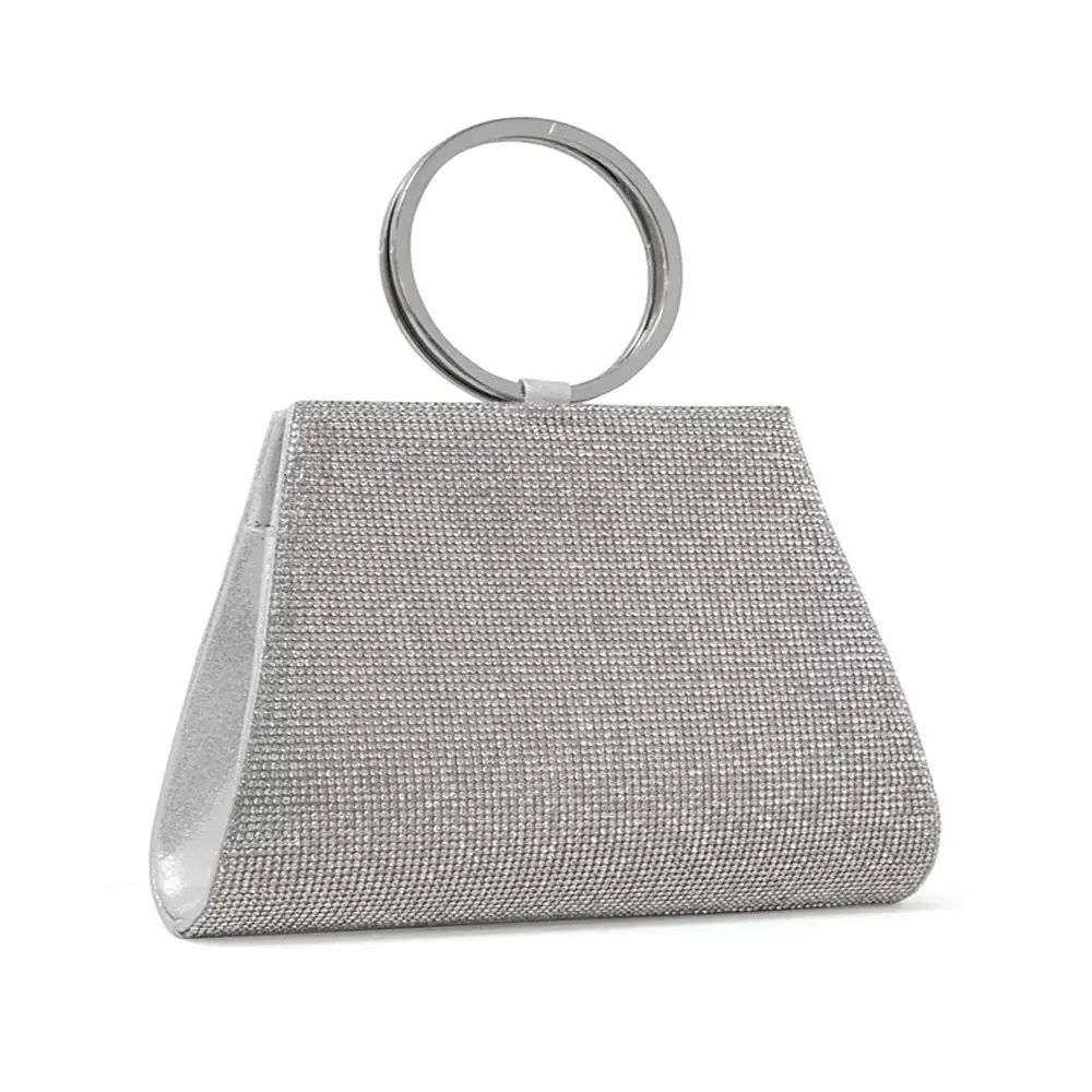 Synthetic Material & Magnetic Closure Party Silver Clutche – View 1
