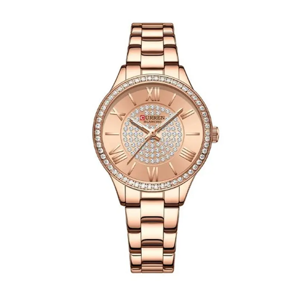 Curren CUR218 Women's Blanche Rhinestone Waterproof Watch – Dial Color: Brown, Strap Color:  Brown  – View 1