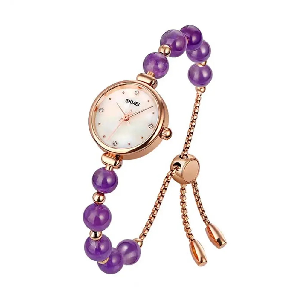 Skmei 1983 Bracelet Diamond Small Fashion Thin Waterproof Analog Watch – Dial Color: Brown, Strap Color: Purple – View 1
