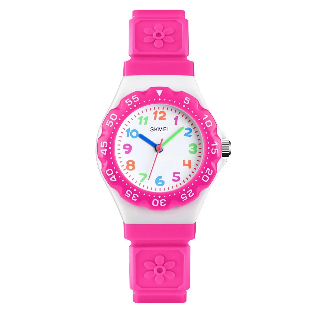 SKMEI 1483 Analog Style Silicone Strap Kid's Watch – Dial Color: White, Strap Color: Red – View 1
