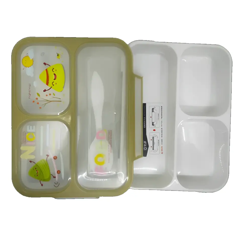 3-Compartment Leak-Proof Food-Grade Plastic Lunch Box – Color: Green – View 1